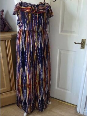 Fire Los Angeles Navy, Yellow & Red Off-Shoulder Maxi Dress